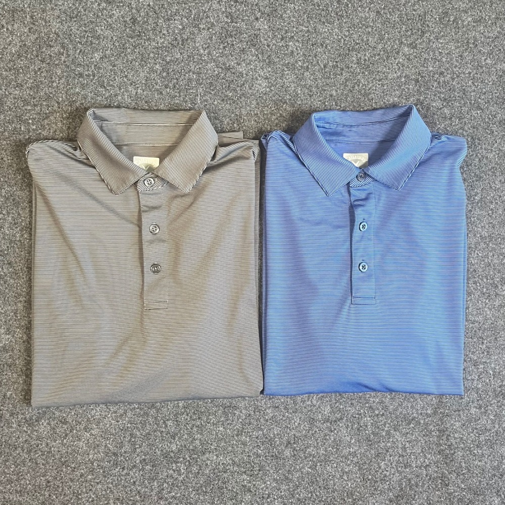Lot‎ of 2 Callaway Mens Opti-Dri Golf Polo Shirts Blue Grey Striped Size Small